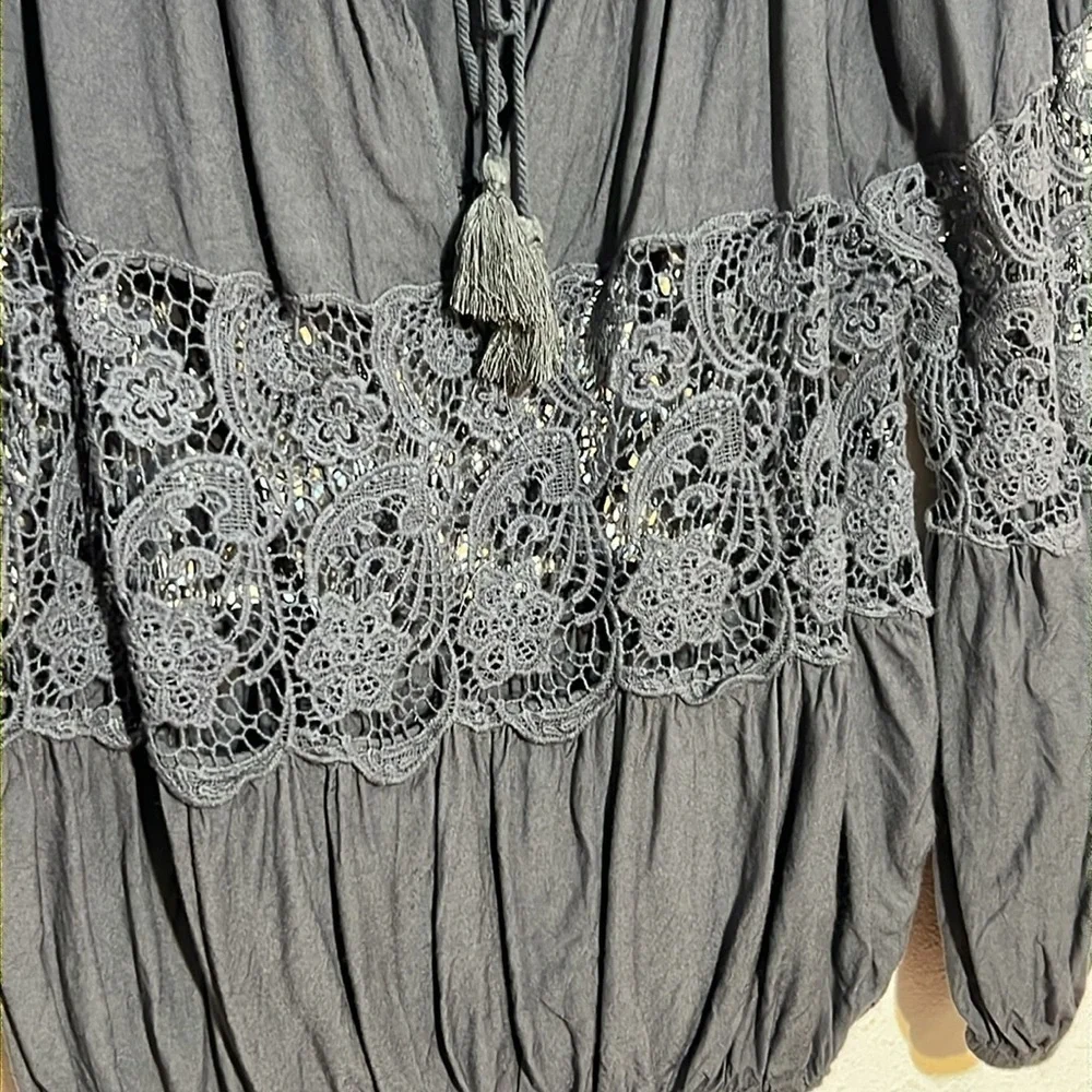 Free People Peasant Lace Top Boho Blouse Rodeo Prairie Size XSmall